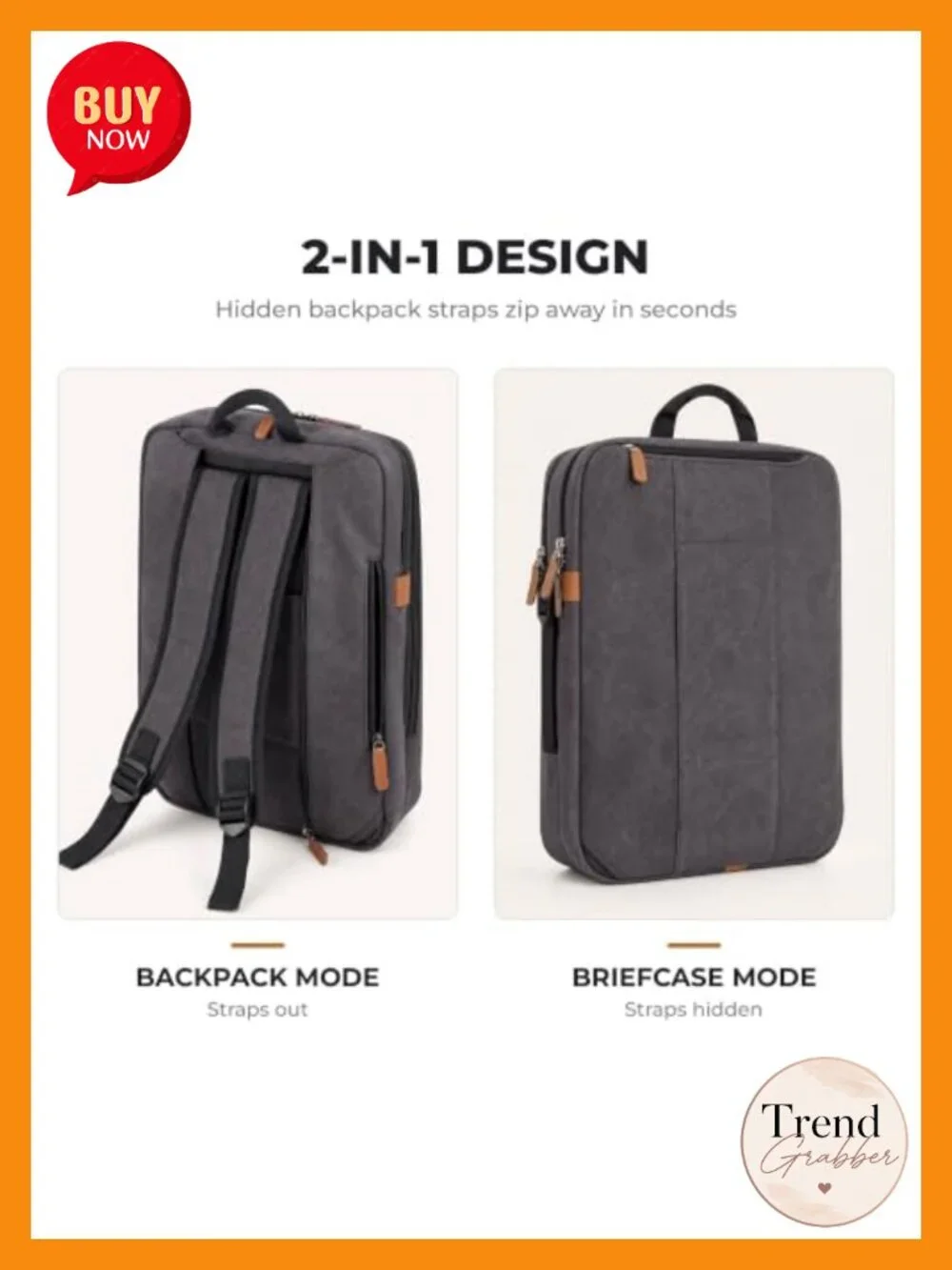 Convertible 17.3in Laptop Messenger Bag 3-in-1 Briefcase Backpack Canvas